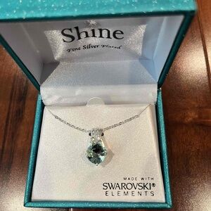 New NWT‎ Shine Blue Necklace Pendant Silver Plated Swarovski Elements Gift Box